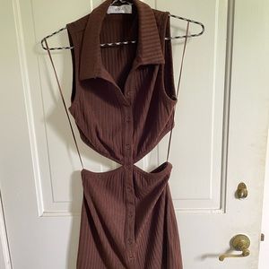 Brown collared mini dress